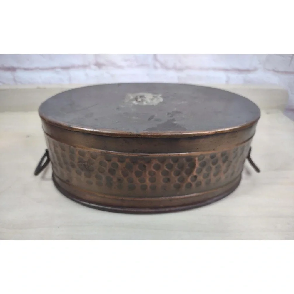 Vintage Oval Planter Pot Distressed Hammered Copper Color Metal Rustic Retro